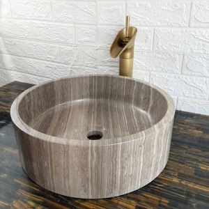 16 Coffee Wood Round Stone Vessel Sink